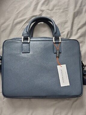 Navy Leather Briefcase Genuine Leather